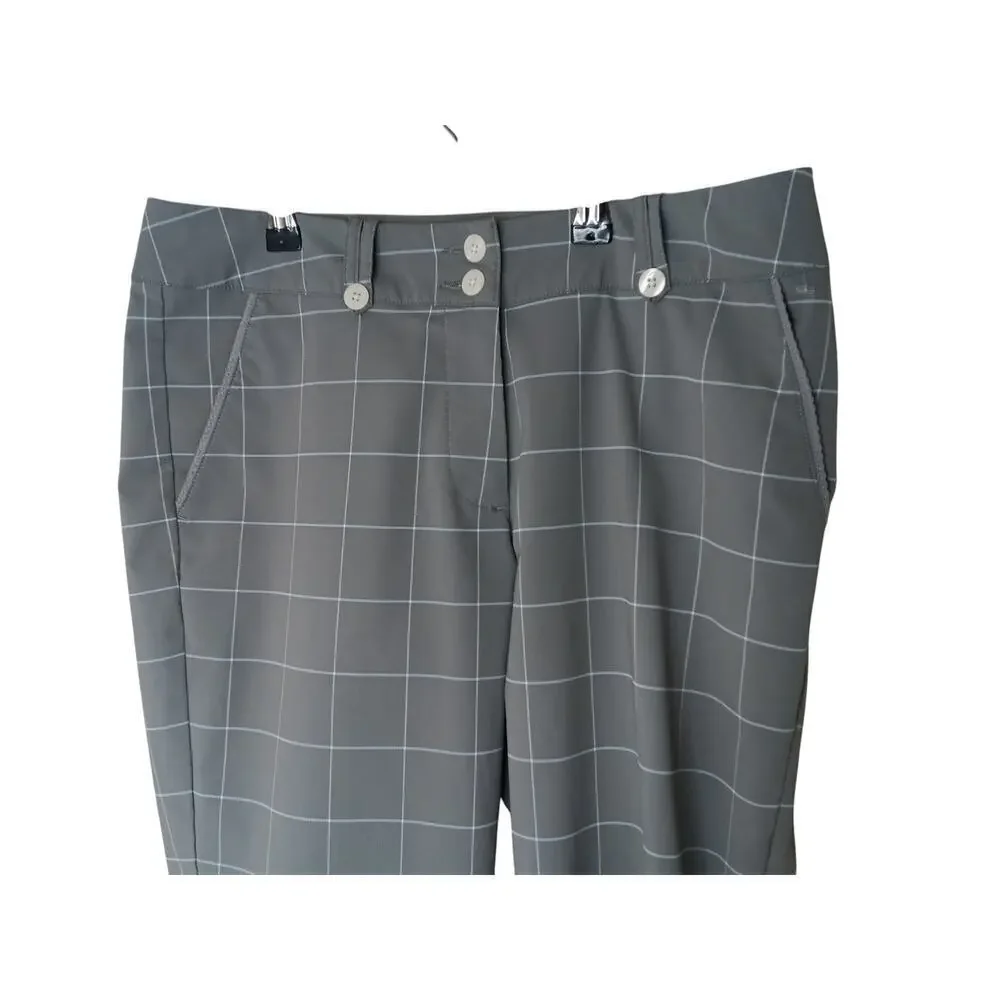 Nike Golf Pants Size 8 Gray Windowpane Plaid Dri-Fit Cropped Capris Activewear